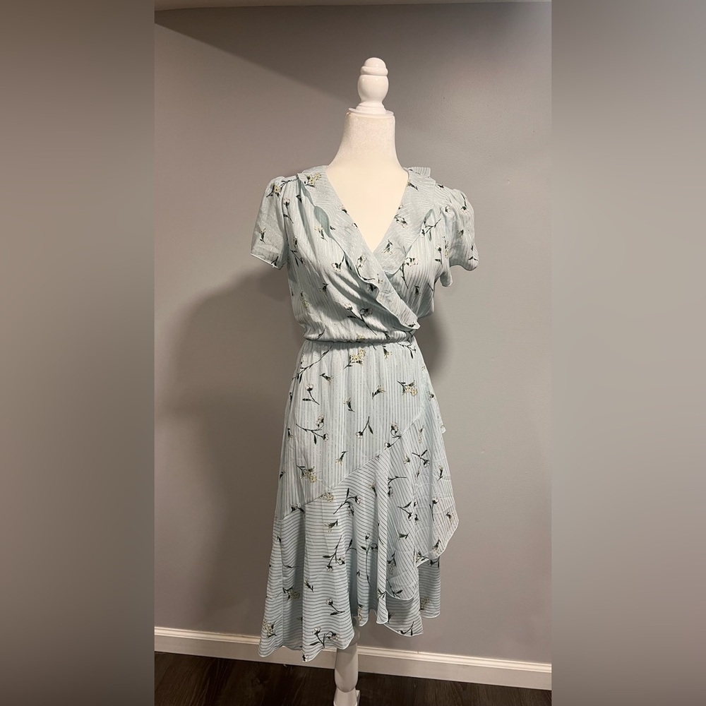 Floral Wrap Dress in Light Blue